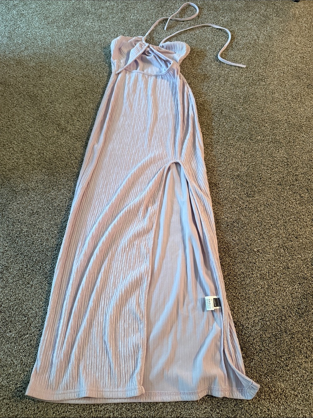 Light Lavender Ribbed Maxi Halter Dress SHEIN Size L